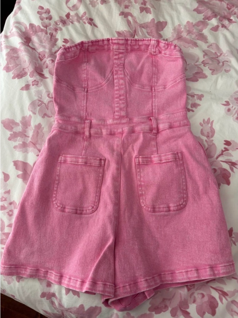 Strapless Wisteria Lane  Pink Denim Romper
